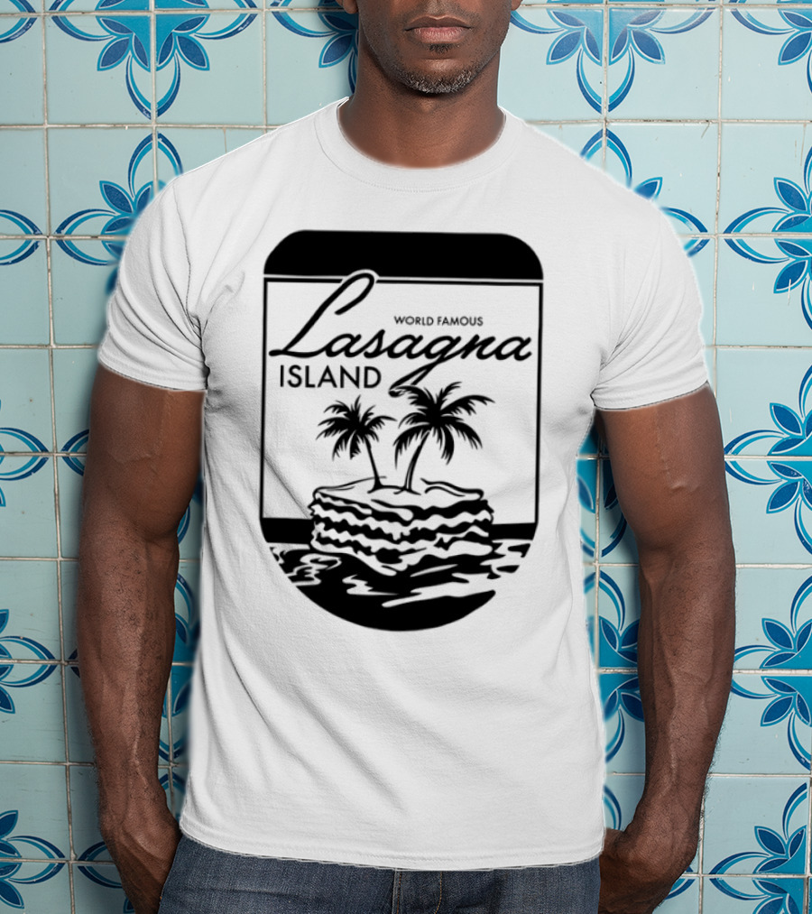 World Famous Lasagna Island Cat Cartoon Comic Humor Retro Style T-Shirt
