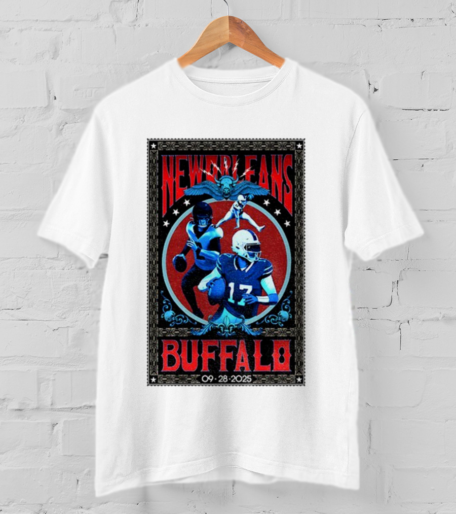 New Orleans Vs Buffalo September 28 2025 NFL Football Josh Allen Tyler Bass T-Shirt