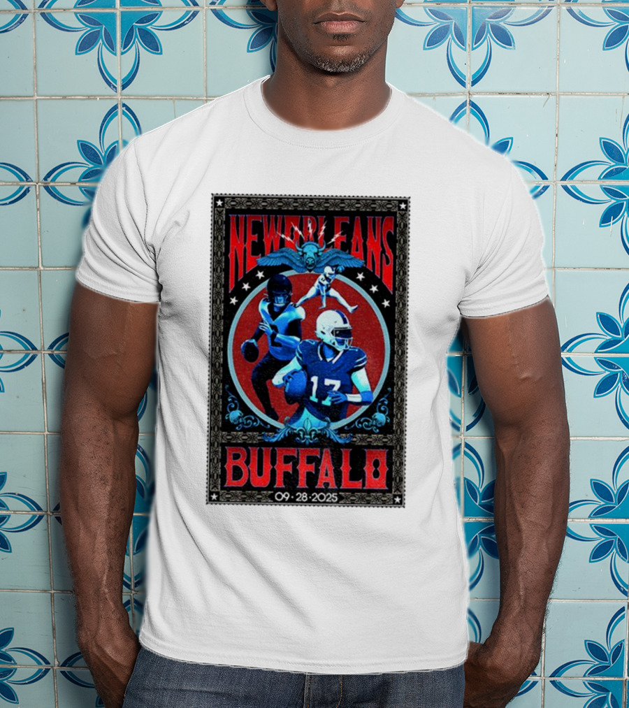 New Orleans Vs Buffalo September 28 2025 NFL Football Josh Allen Tyler Bass T-Shirt