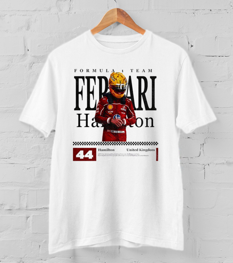 Ferrari Hamilton Red Racing Suit 44 UK Formula 1 Team T-Shirt