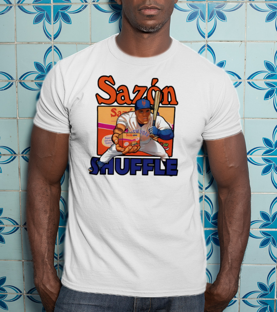 New York Sazón Goya Baseball Player Shuffle T-Shirt