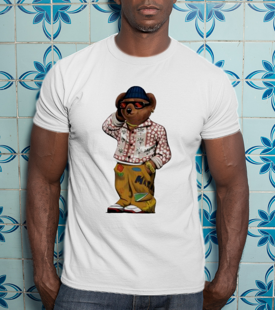 Folk Fitted Bear Floral Pattern Jacket Cool Style T-Shirt