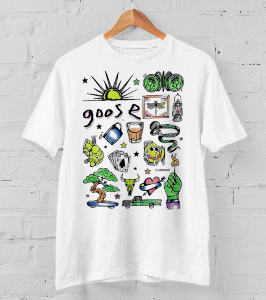 Goose Highlighter Hand Colored Sun Lock Tree Heart Candle Imagery T-Shirt
