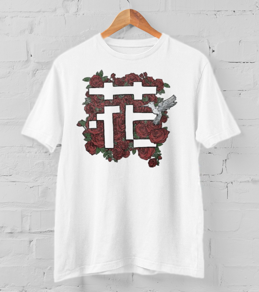 Johnny Stimson Flower Bird Roses And Hummingbird Pattern T-Shirt