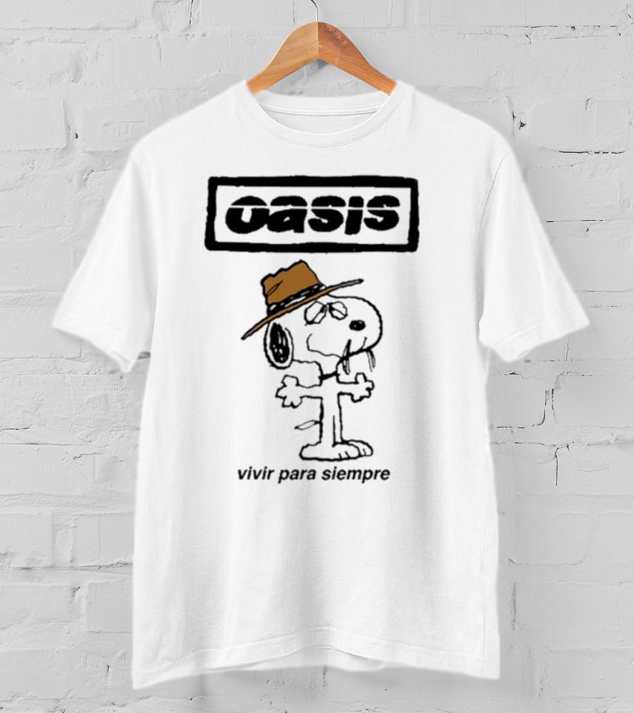 Snoopy Oasis Vivir Para Siempre Taza Café En El Desierto Icono Vintage T-Shirt