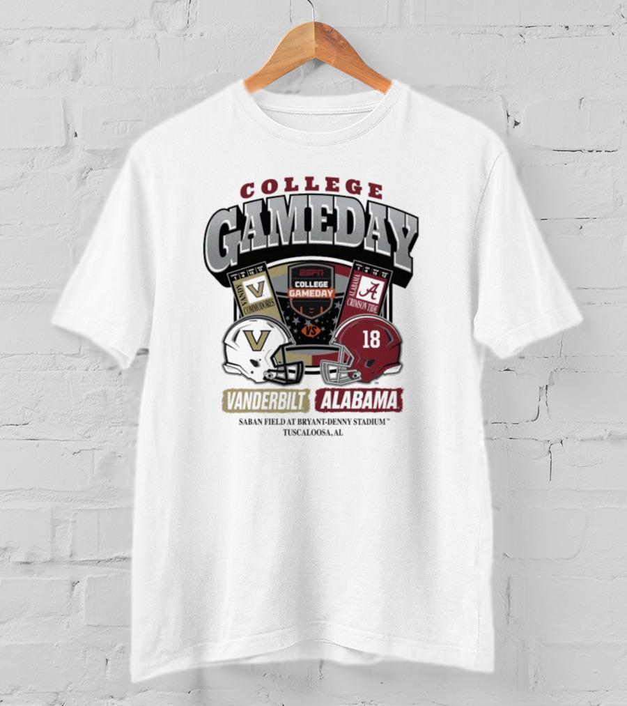 College GameDay Vanderbilt Commodores Vs Alabama Crimson Tide Saban Field Bryant Denny Stadium Tuscaloosa 2025 T-Shirt