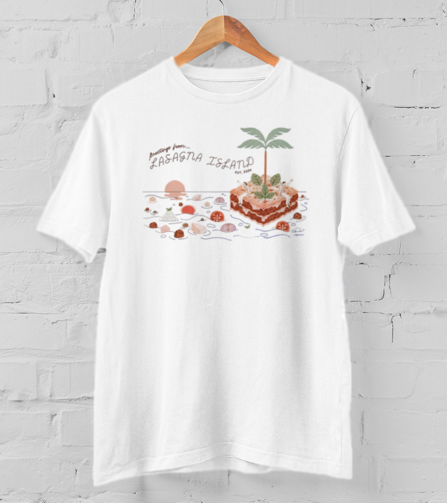 Greetings From Lasagna Island Est 2024 Tropical Pasta Paradise T-Shirt