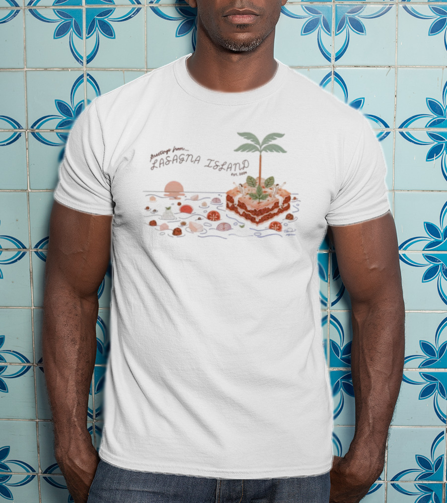 Greetings From Lasagna Island Est 2024 Tropical Pasta Paradise T-Shirt