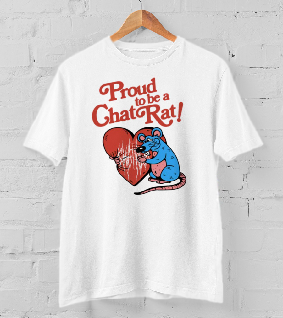 Proud To Be A Chat Rat Heart Hugging Cartoon Blue Rat T-Shirt