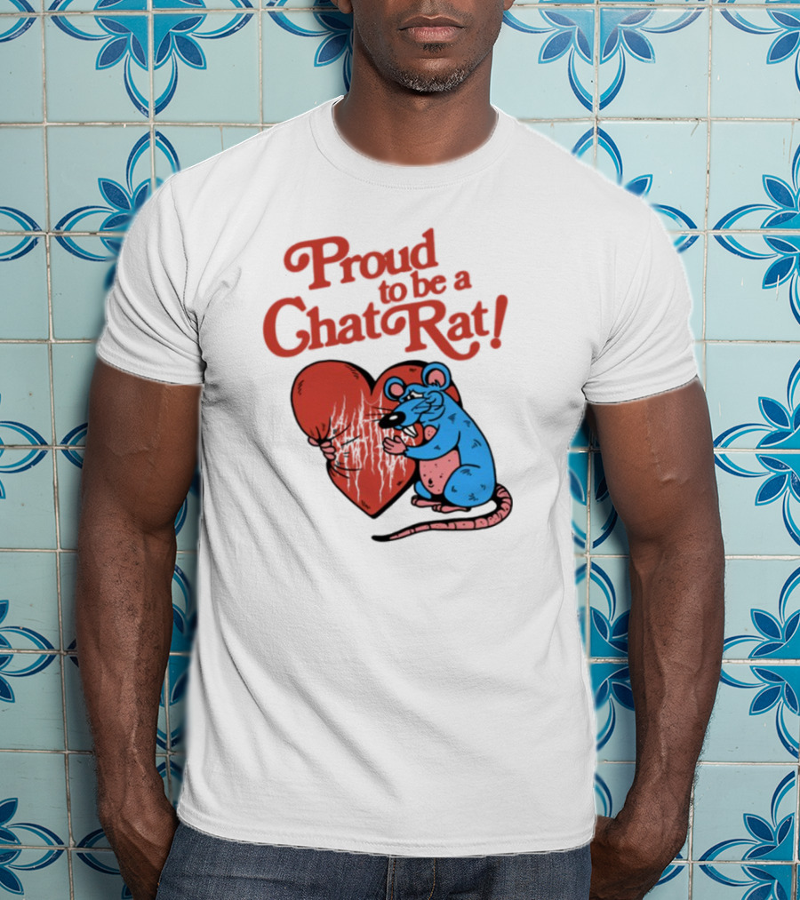 Proud To Be A Chat Rat Heart Hugging Cartoon Blue Rat T-Shirt