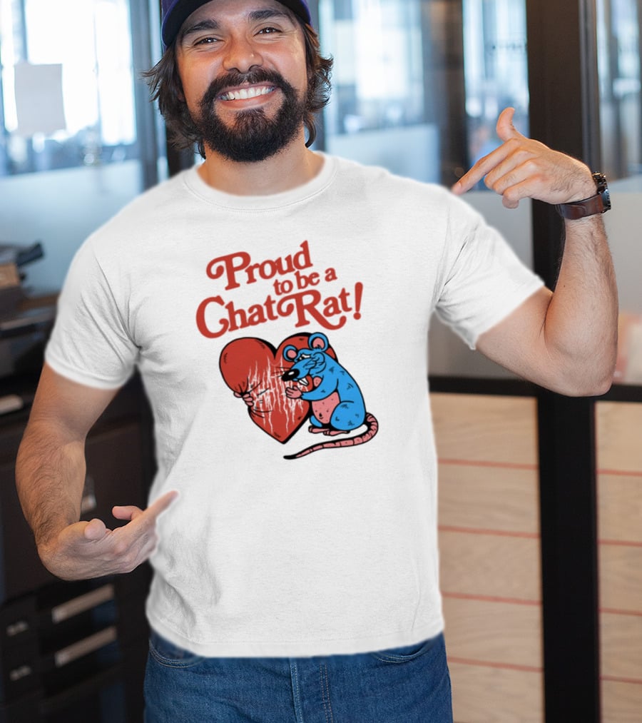 Proud To Be A Chat Rat Heart Hugging Cartoon Blue Rat T-Shirt