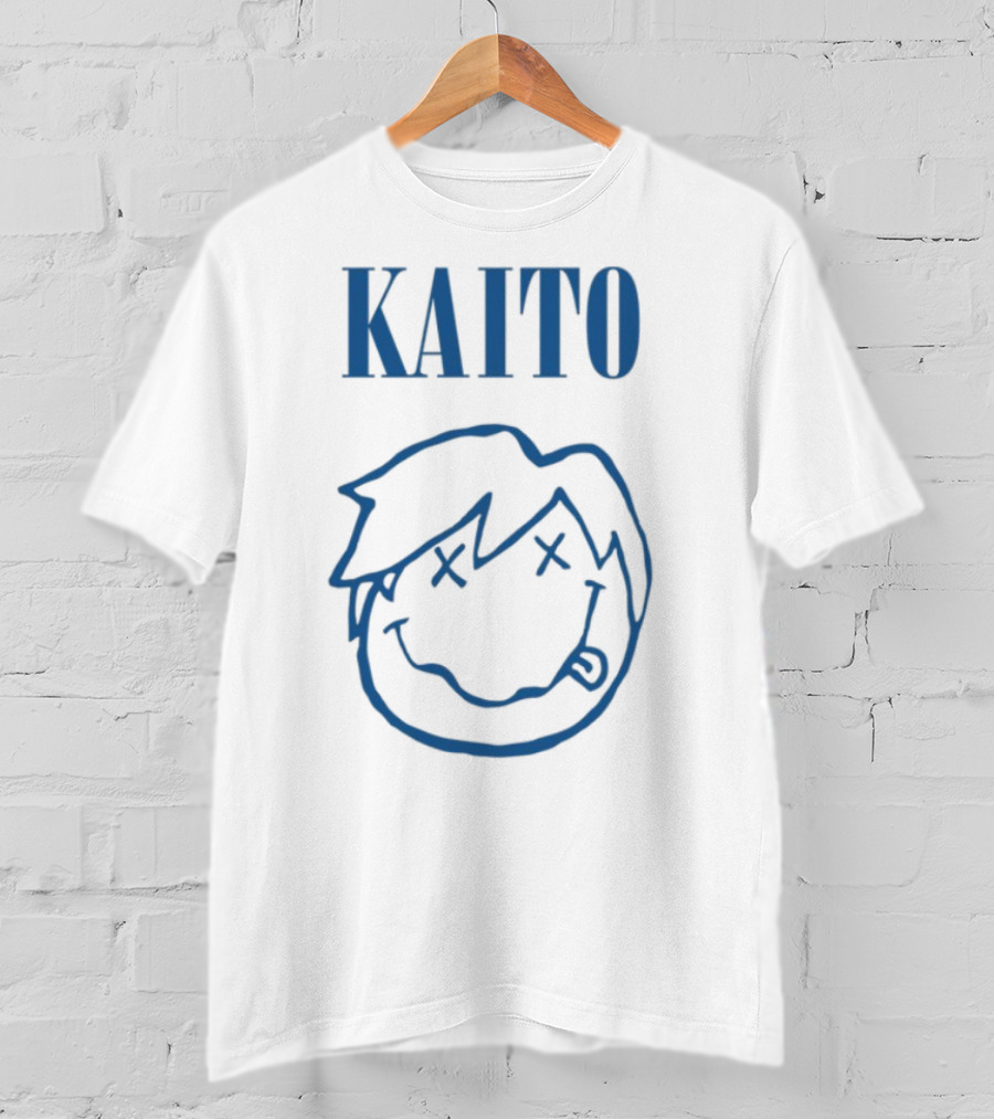 Kaito Blue Cartoon Smiley Face With X Eyes T-Shirt