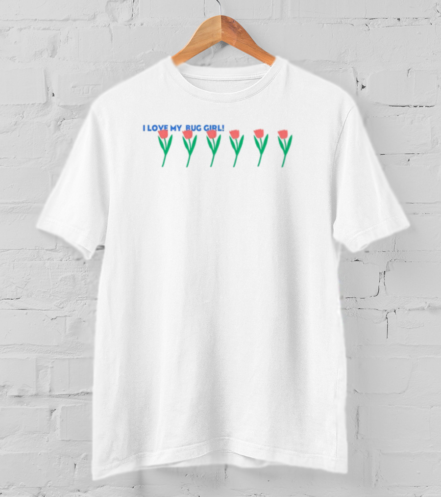 I Love Tulips Bug Girl Red Floral Pattern T-Shirt