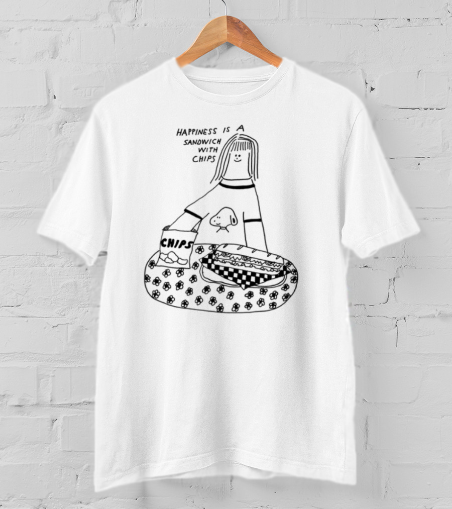 Happiness Is A Sandwich With Chips Fun Skull Character T-Shirt