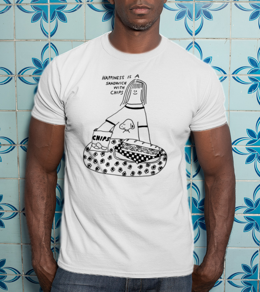 Happiness Is A Sandwich With Chips Fun Skull Character T-Shirt