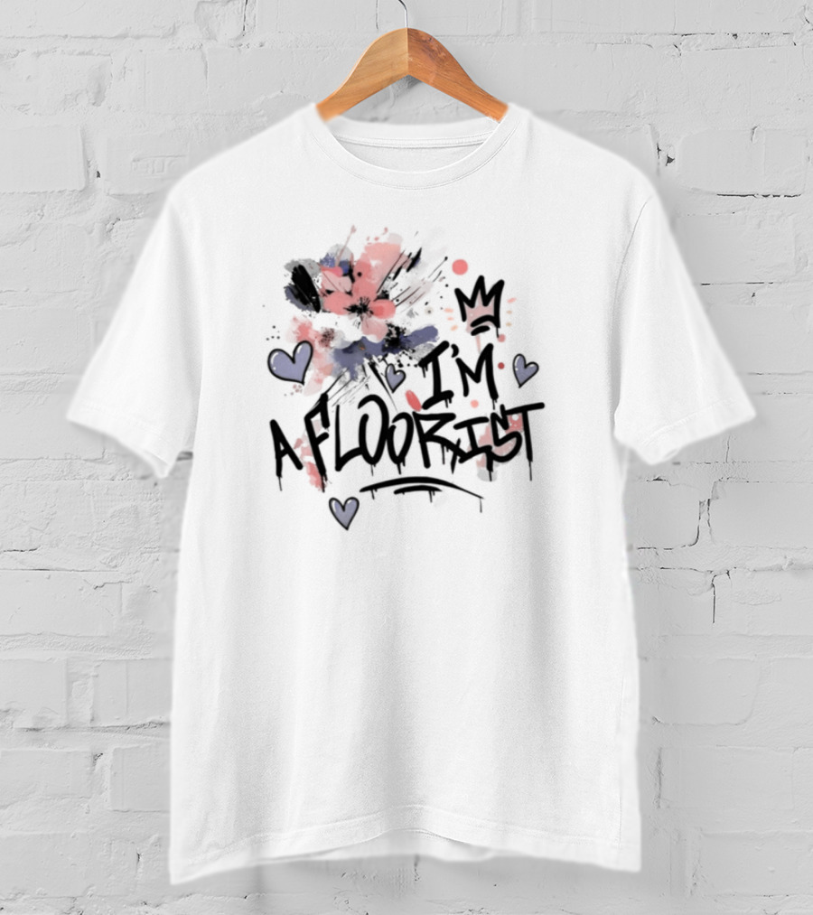 I'm A Floorist Red And Blue Floral Hearts Crown T-Shirt
