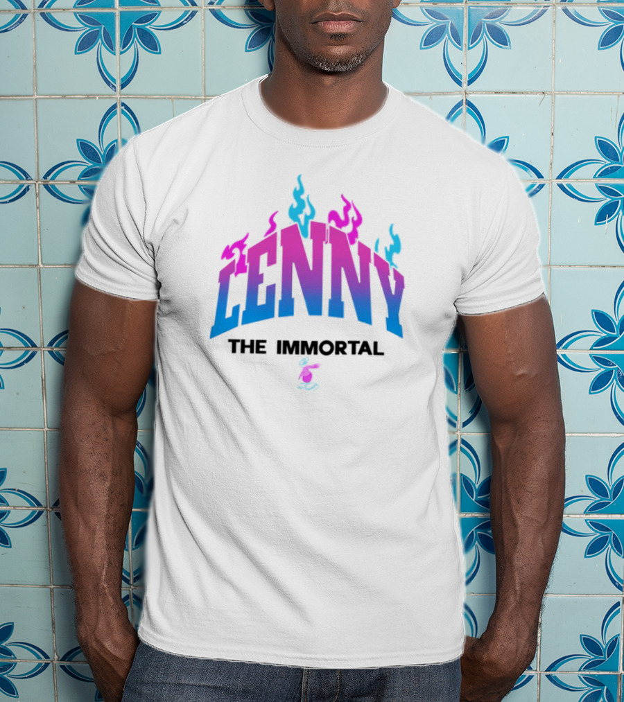 Lenny The Immortal Flaming Gradient Text With Cartoon Character T-Shirt