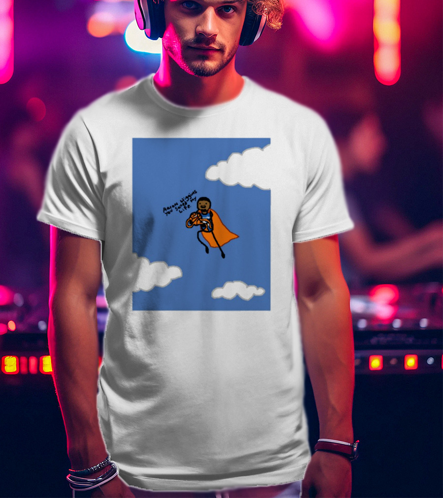 Aaron Wiggins You Saved My Life Superhero Drawing Floating In Clouds T-Shirt