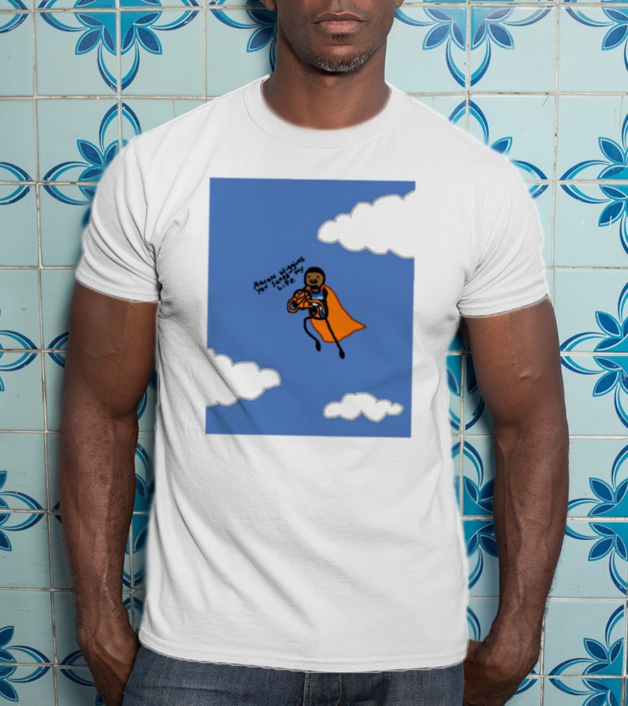 Aaron Wiggins You Saved My Life Superhero Drawing Floating In Clouds T-Shirt