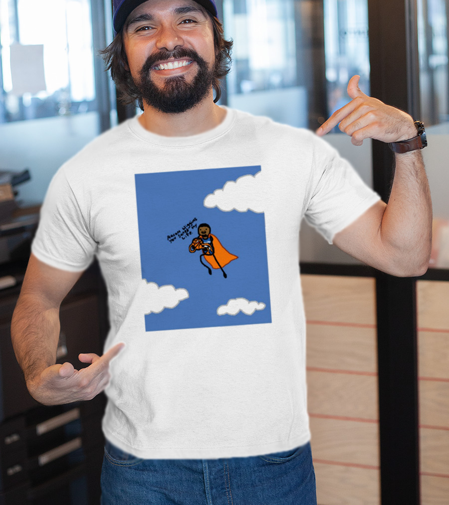 Aaron Wiggins You Saved My Life Superhero Drawing Floating In Clouds T-Shirt