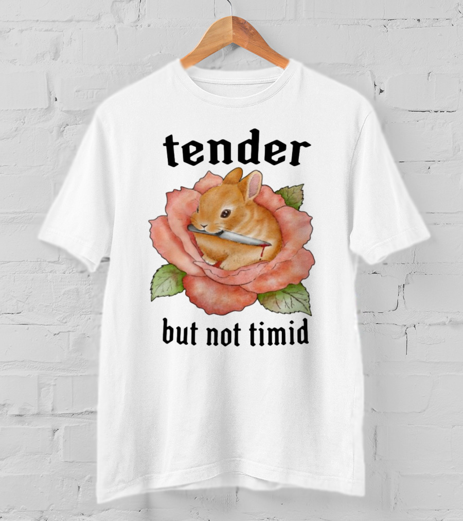Bunny Tender But Not Timid Cute Rabbit With Knife In Rose T-Shirt