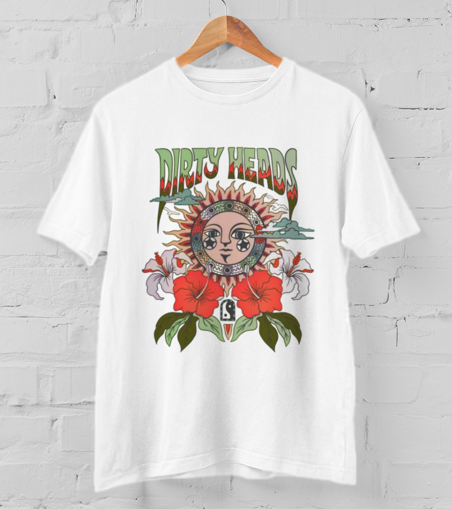 Dirty Heads Cali Sun Orange Sunflower And Hibiscus Design T-Shirt