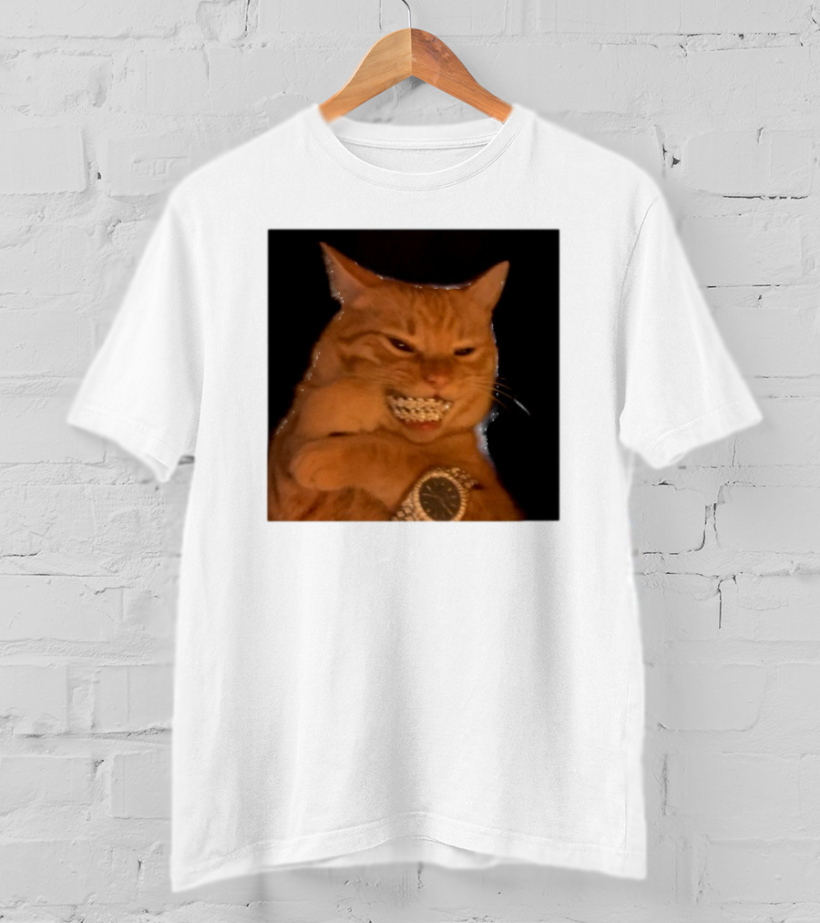 Cat Morgan Freebands Iced Out Gangsta Cat With Diamond Grill And Bling T-Shirt