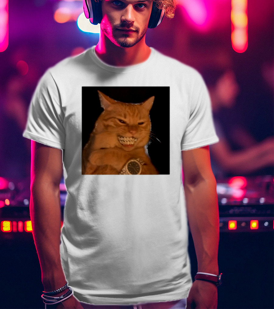 Cat Morgan Freebands Iced Out Gangsta Cat With Diamond Grill And Bling T-Shirt