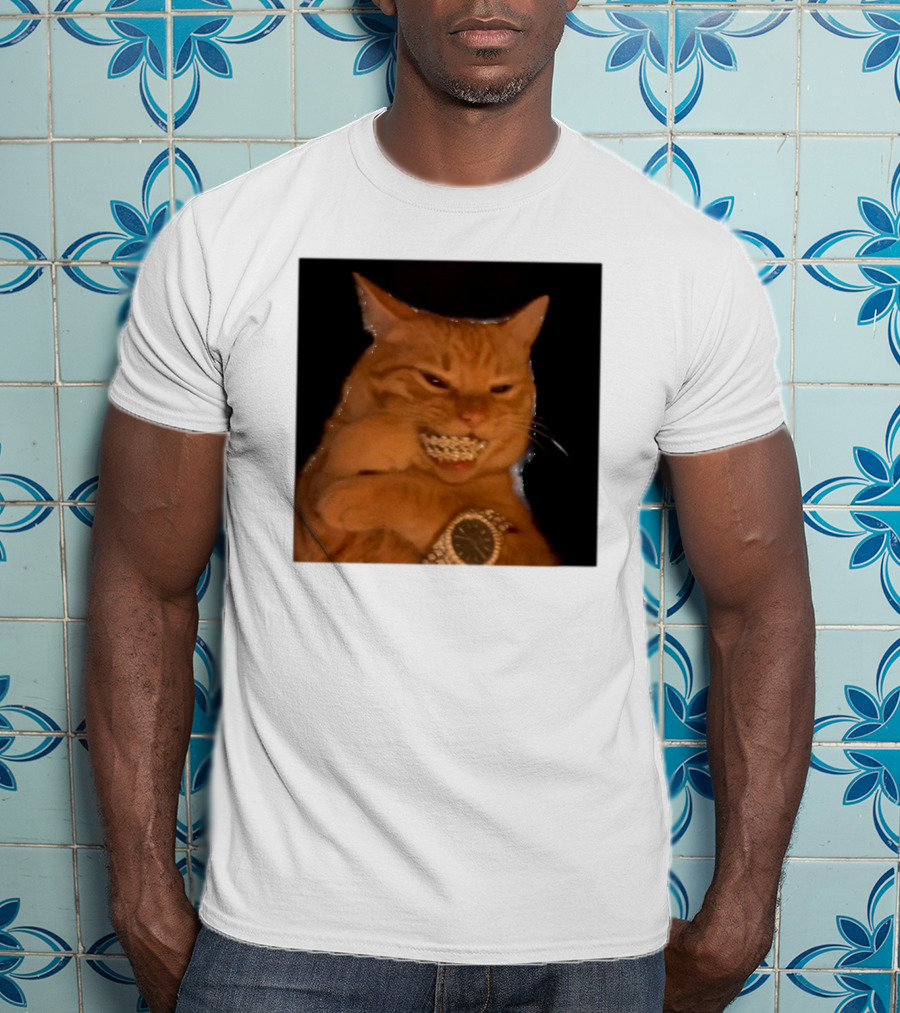 Cat Morgan Freebands Iced Out Gangsta Cat With Diamond Grill And Bling T-Shirt
