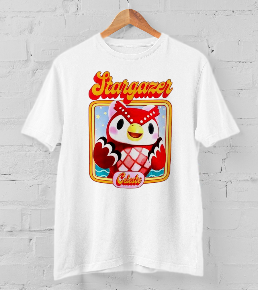 Stargazer Celeste Owl Character With Stars And Ocean Scene T-Shirt