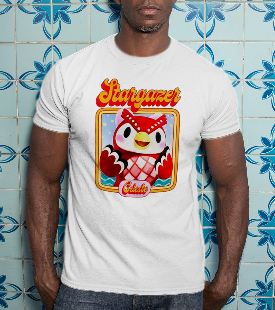 Stargazer Celeste Owl Character With Stars And Ocean Scene T-Shirt