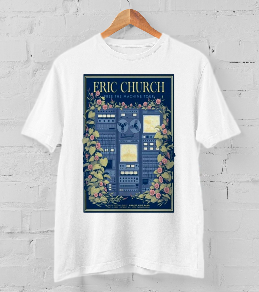 Eric Church Free The Machine Tour 2025 Marcus King Band Little Caesars Arena Detroit T-Shirt