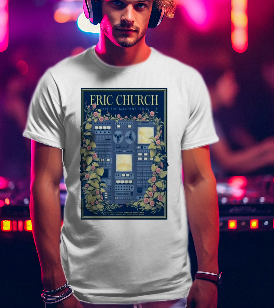 Eric Church Free The Machine Tour 2025 Marcus King Band Little Caesars Arena Detroit T-Shirt