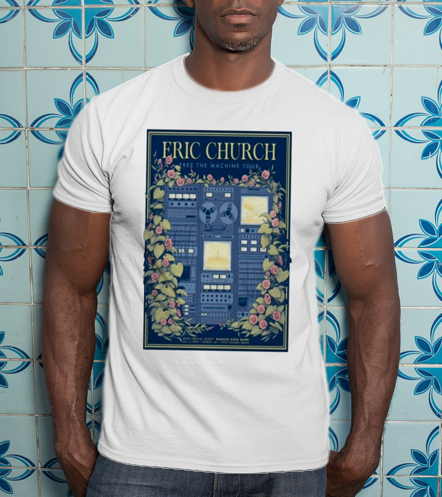 Eric Church Free The Machine Tour 2025 Marcus King Band Little Caesars Arena Detroit T-Shirt