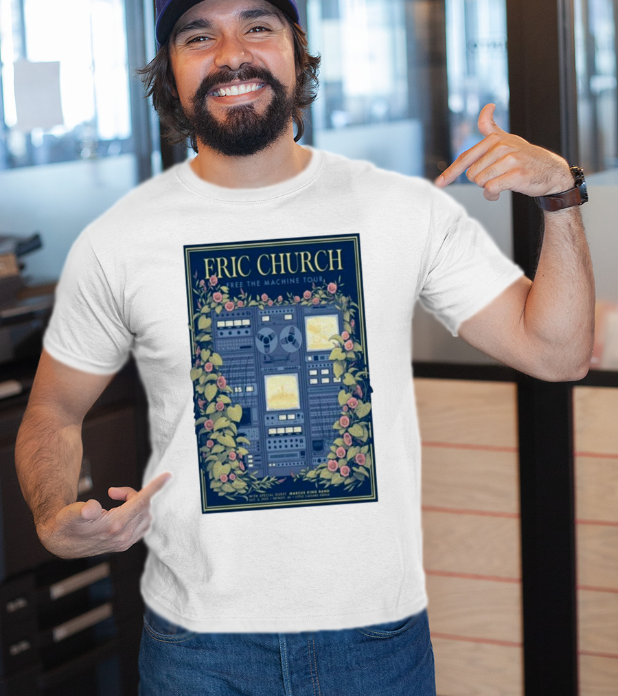 Eric Church Free The Machine Tour 2025 Marcus King Band Little Caesars Arena Detroit T-Shirt