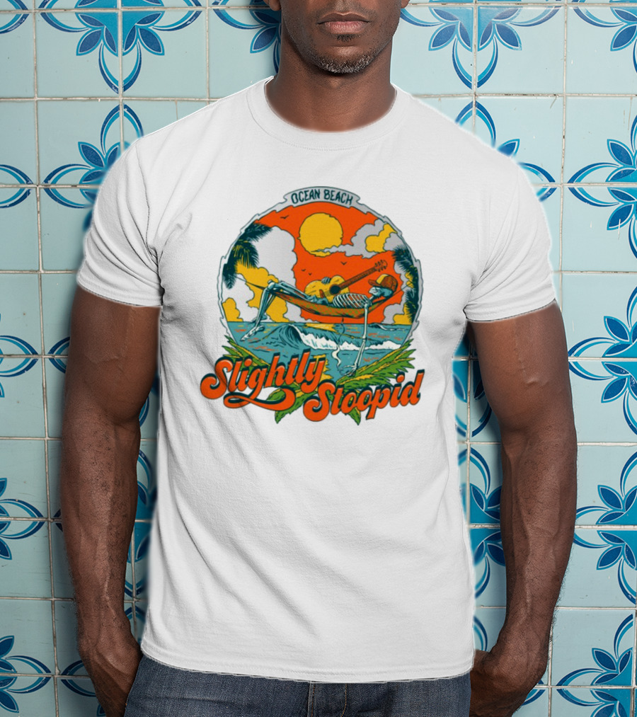 Slightly Stoopid Ocean Beach Skeleton Hammock Sun Guitar T-Shirt