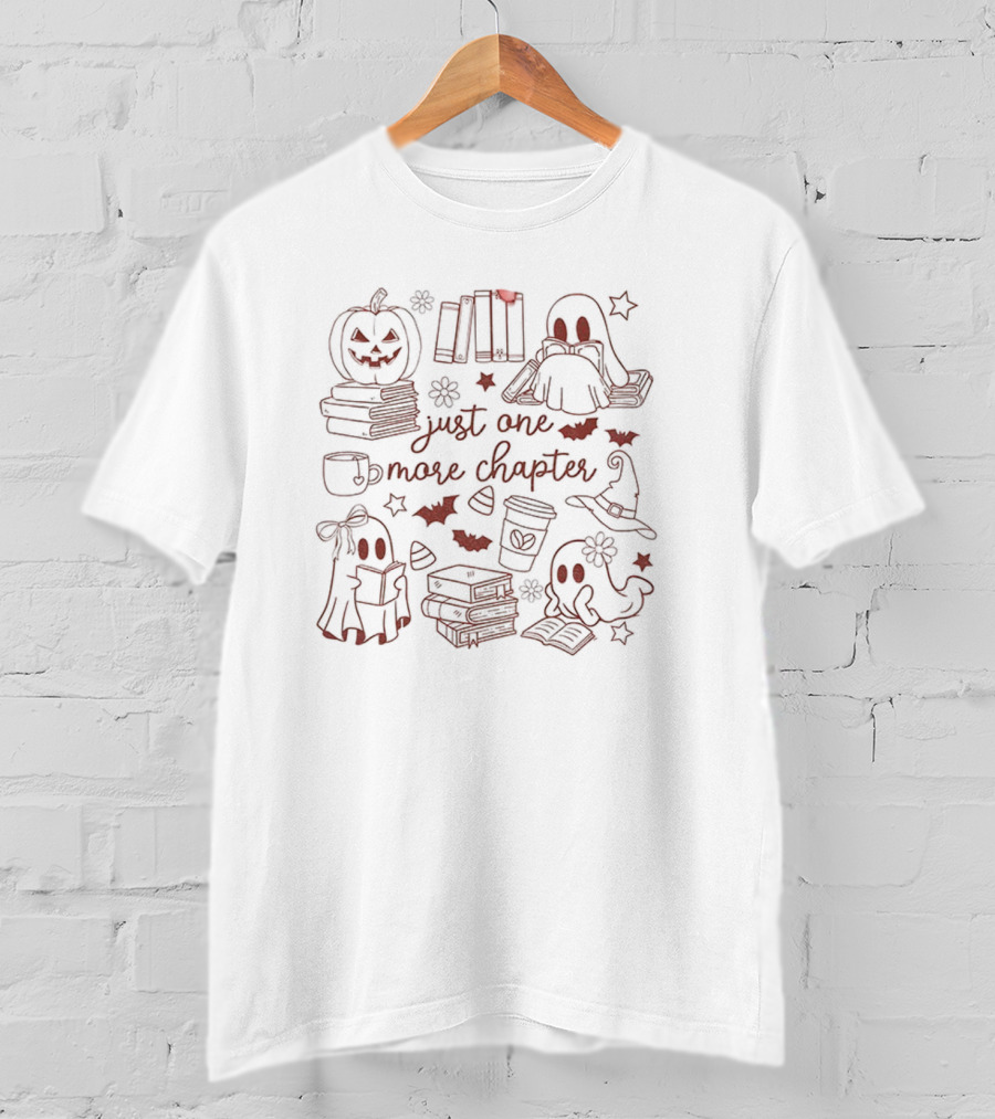 Ghost Pumpkin Just One More Chapter Halloween 2025 Book Lover Spooky Vibe T-Shirt