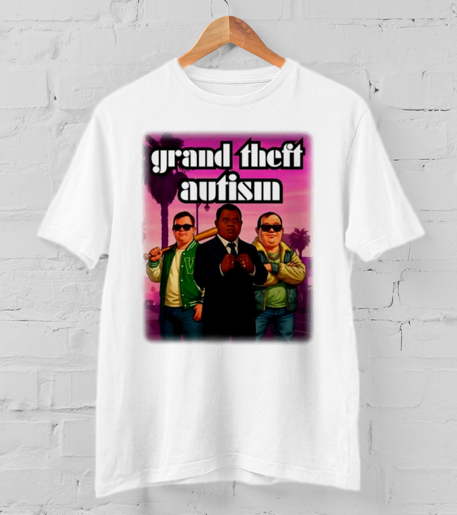 Grand Theft Autism Characters In Iconic Urban Setting T-Shirt