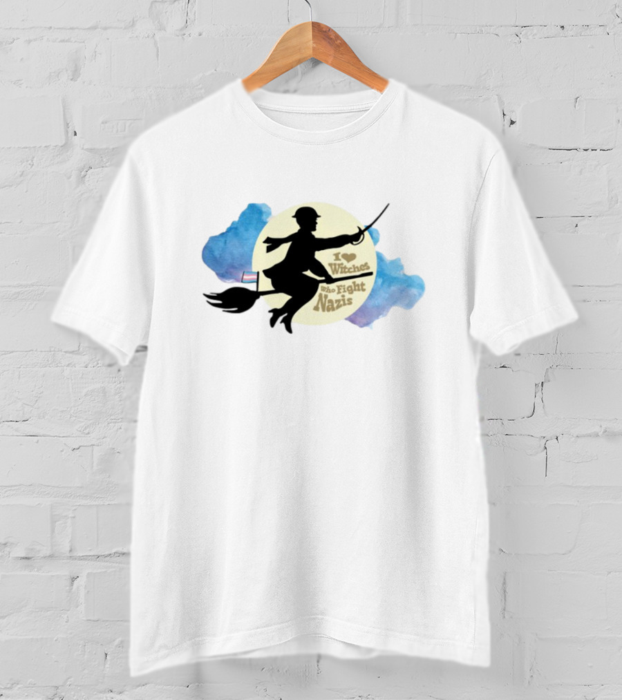 I Heart Witches Who Fight Nazis Riding Broomstick LGBTQ Support T-Shirt