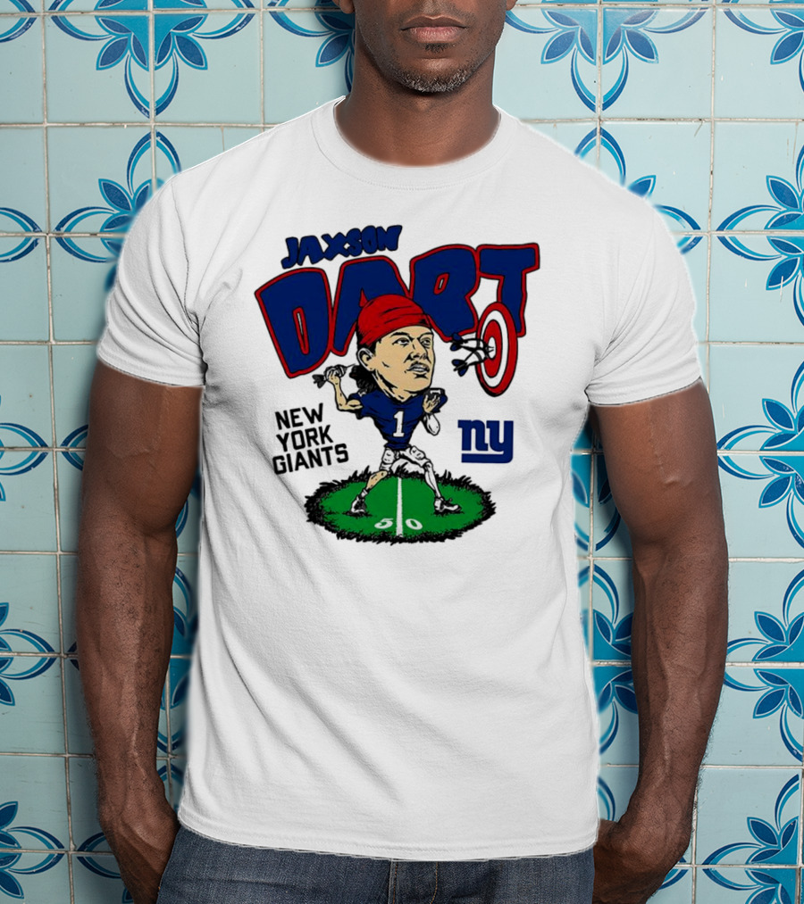 Jaxson Dart NY Giants NFL Caricature Player Number 1 T-Shirt