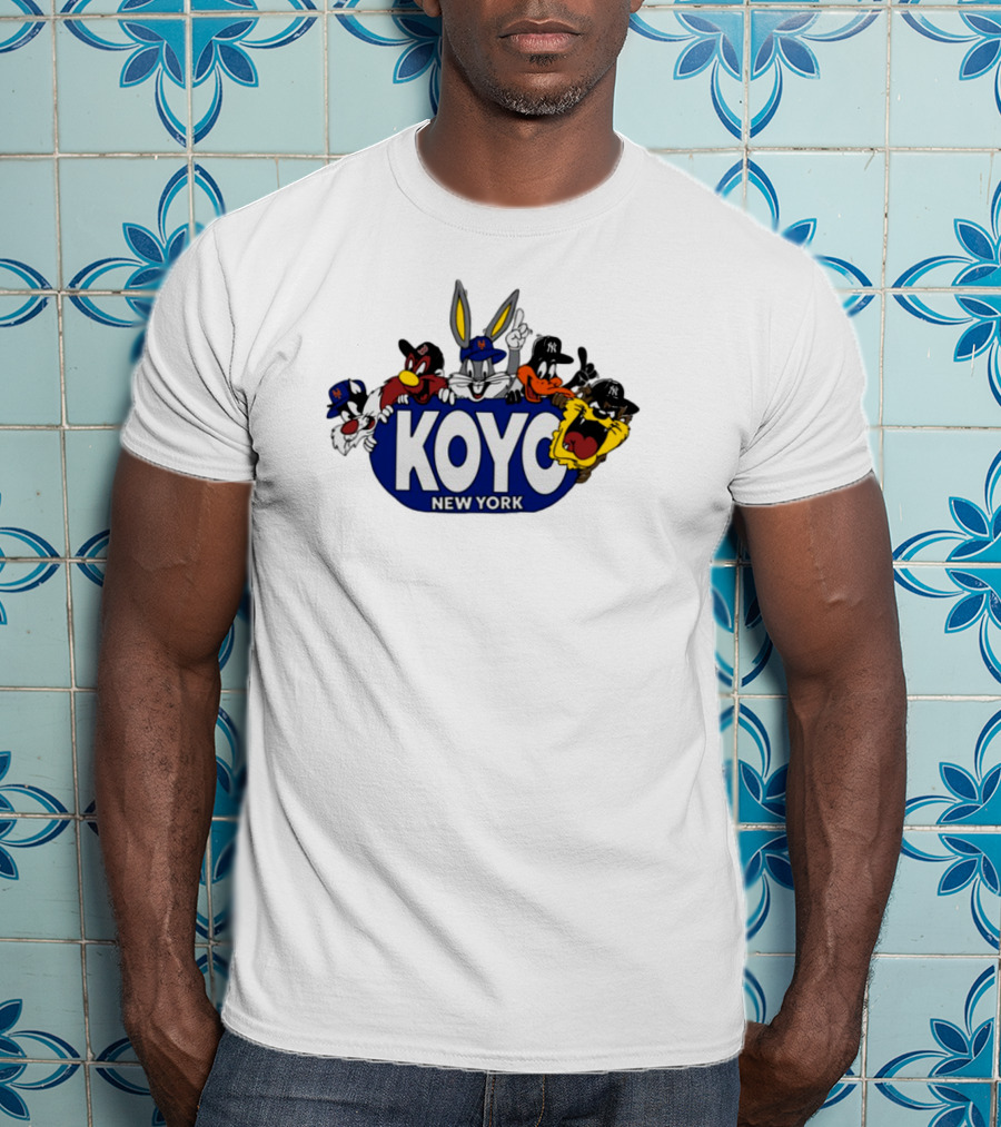 Koyo New York Looney Tunes Bugs Daffy Sylvester Taz Foghorn Baseball Yankees Mets T-Shirt