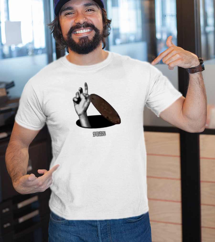 Severperson Low Res Sewer Manhole Lid And Hand Gesture T-Shirt
