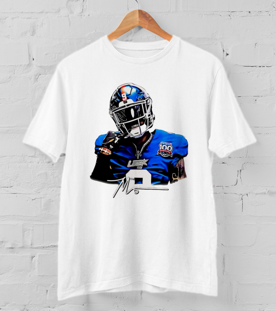 Malik Nabers New York Giants Football Rookie Signature 100th Season LSHOF T-Shirt