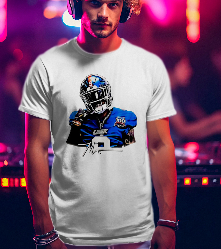 Malik Nabers New York Giants Football Rookie Signature 100th Season LSHOF T-Shirt