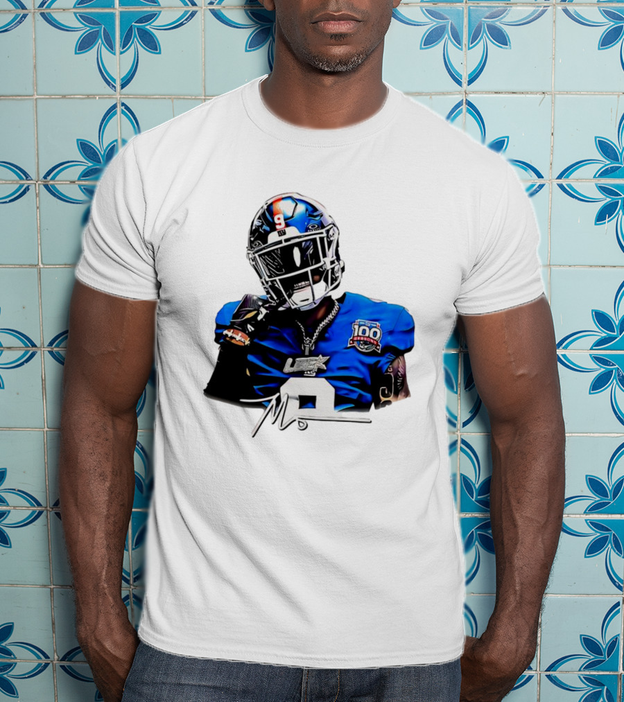 Malik Nabers New York Giants Football Rookie Signature 100th Season LSHOF T-Shirt