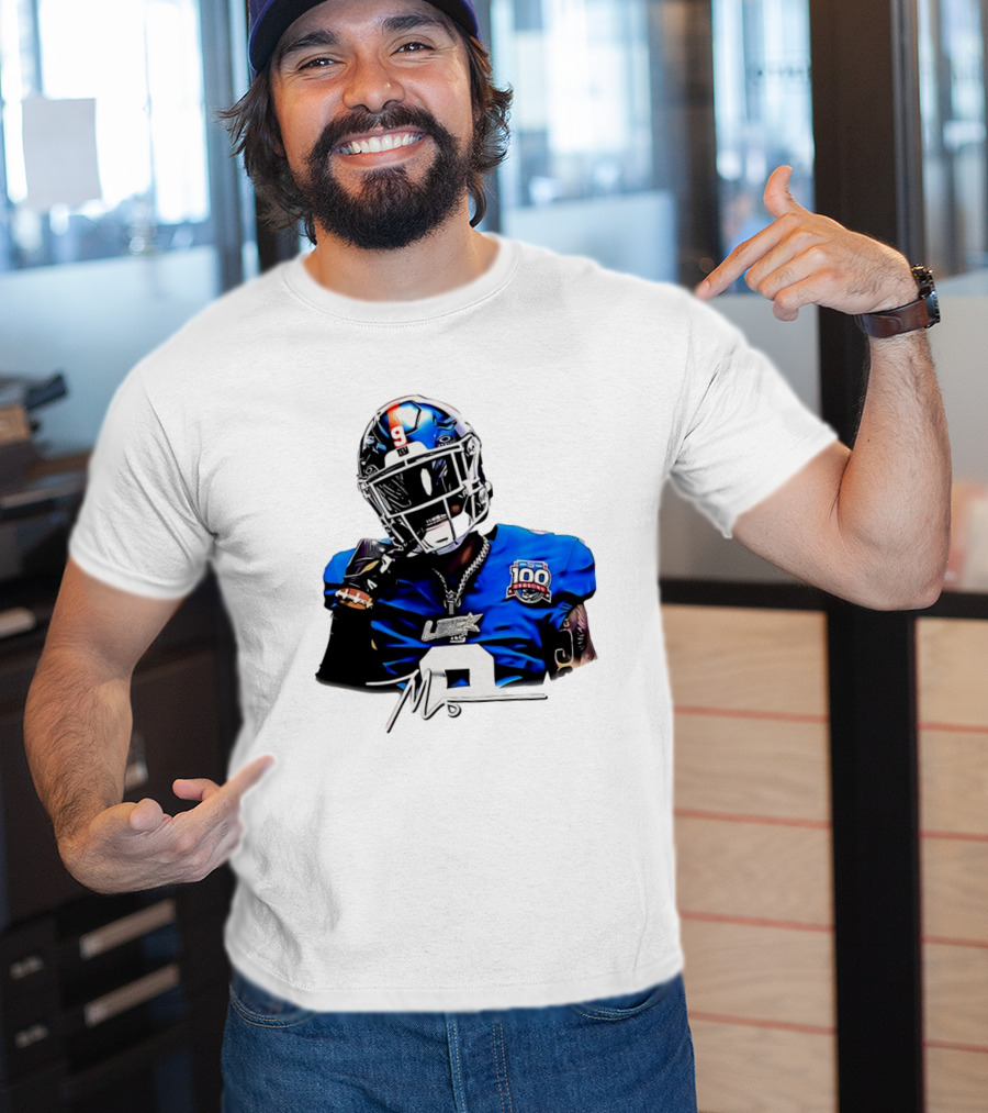 Malik Nabers New York Giants Football Rookie Signature 100th Season LSHOF T-Shirt