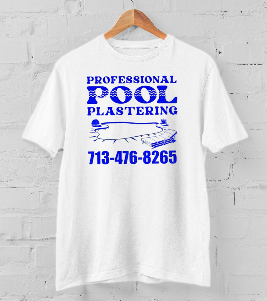 Professional Pool Plastering 713-476-8265 Pool Outline Cocktail And Palm Tree Icons T-Shirt