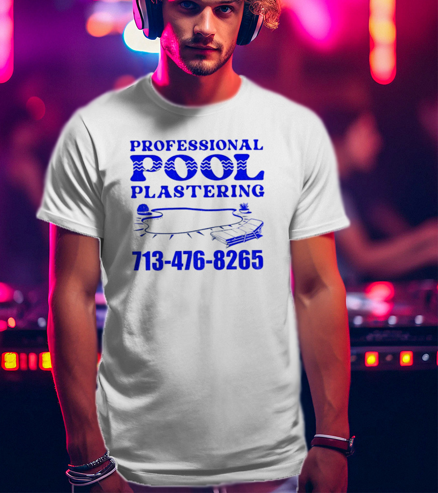 Professional Pool Plastering 713-476-8265 Pool Outline Cocktail And Palm Tree Icons T-Shirt