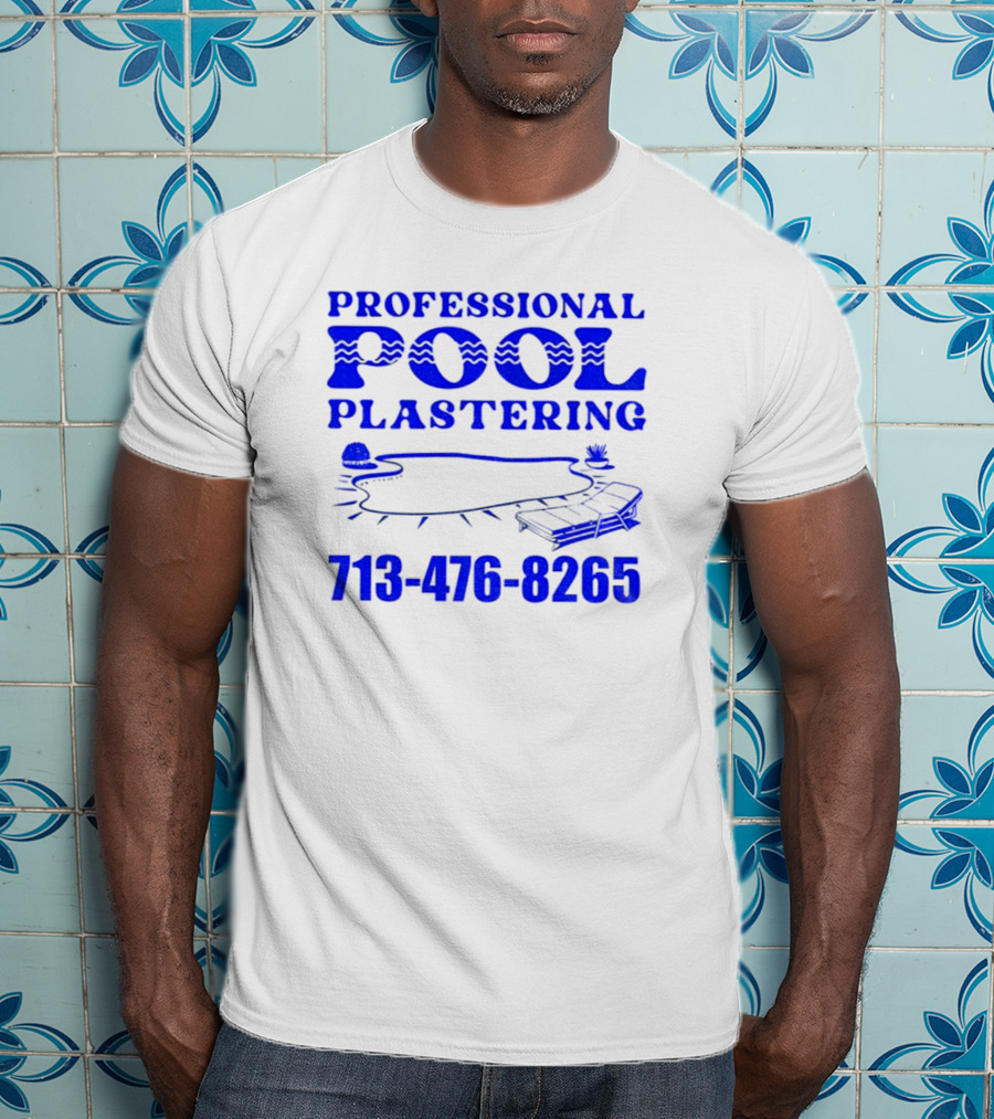 Professional Pool Plastering 713-476-8265 Pool Outline Cocktail And Palm Tree Icons T-Shirt