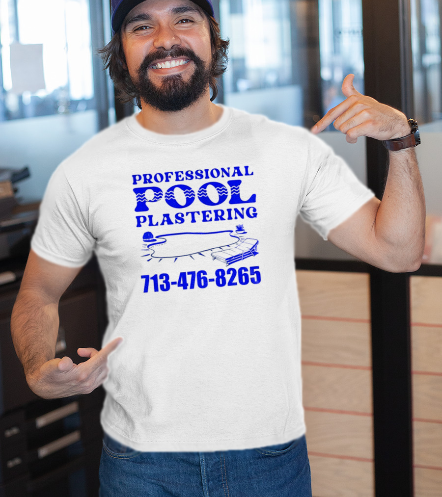 Professional Pool Plastering 713-476-8265 Pool Outline Cocktail And Palm Tree Icons T-Shirt